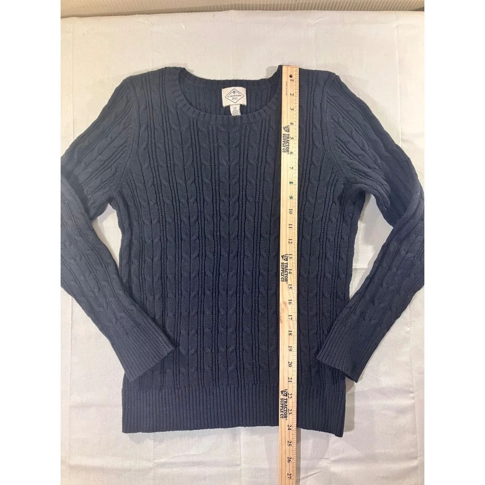 St Johns Bay Navy Cable Knit Crew Neck Long Sleeve Sweater Women's Petite Medium